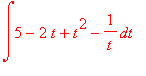 int(5-2*t+t^2-1/t,t)